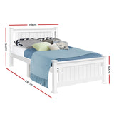Artiss Bed Frame King Single Size Wooden White RIO - Front View