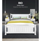 Artiss Bed Frame Queen Size Wooden White RIO - Side View