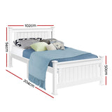 Artiss Bed Frame Single Size Wooden White RIO - Front View