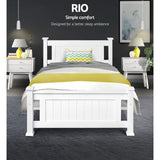 Artiss Bed Frame Single Size Wooden White RIO - Side View