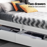 Artiss Bed Frame Single Size Wooden with 2 Drawers White RIO - Top-Down View