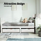Artiss Bed Frame Single Size Wooden with 2 Drawers White RIO - 45-Degree Angle