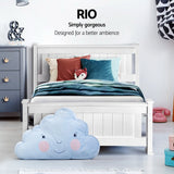 Artiss Bed Frame Single Size Wooden with 2 Drawers White RIO - Rear View