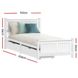Artiss Bed Frame Single Size Wooden with 2 Drawers White RIO - Close-Up Angle