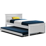 Artiss Bed Frame King Single Size Wooden Trundle Daybed White ELVIS - Low Angle
