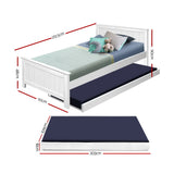 Artiss Bed Frame King Single Size Wooden Trundle Daybed White ELVIS - Front View