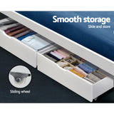 Artiss 2x Bed Frame Storage Drawers Trundle White - Rear View