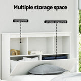 Artiss Bed Frame King Single Size Wooden with 3 Shelves Bed Head White - Top-Down View