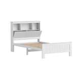 Artiss Bed Frame King Single Size Wooden with 3 Shelves Bed Head White - Low Angle
