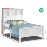 Artiss Bed Frame King Single Size Wooden with 3 Shelves Bed Head White - Front View