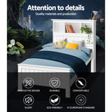 Artiss Bed Frame King Single Size Wooden with 3 Shelves Bed Head White - Side View