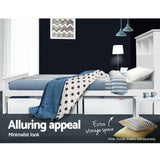 Artiss Bed Frame King Single Size Wooden with 3 Shelves Bed Head White - Rear View