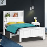 Artiss Bed Frame King Single Size Wooden with 3 Shelves Bed Head White - Close-Up Angle
