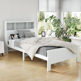 Artiss Bed Frame King Single Size Wooden with 3 Shelves Bed Head White - Low Angle