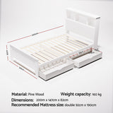 Artiss Bed Frame King Single Size Wooden with 2 Storage Drawers White - Front View