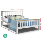 Artiss Bed Frame Double Size Wooden White PONY - Front View