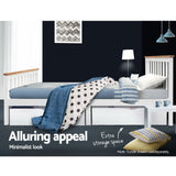 Artiss Bed Frame Double Size Wooden White PONY - Rear View