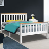 Artiss Bed Frame Double Size Wooden White PONY - Close-Up Angle