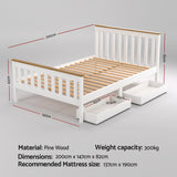 Artiss Bed Frame Double Size Wooden Platform with 2 Storage Drawers White PONY - Front View