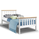Artiss Bed Frame Single Size Wooden White PONY - Low Angle