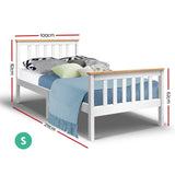 Artiss Bed Frame Single Size Wooden White PONY - Front View