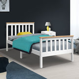 Artiss Bed Frame Single Size Wooden White PONY - Close-Up Angle