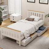 Artiss Bed Frame Single Size Wooden Platform with 2 Storage Drawers White PONY - Rear View