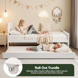 Artiss Single Bed Frame with Trundle Solid Wood Toddler Bunk Bed with Headboard White - Top-Down View
