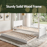 Artiss Single Bed Frame with Trundle Solid Wood Toddler Bunk Bed with Headboard White - 45-Degree Angle
