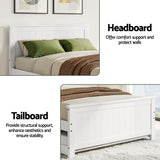 Artiss Single Bed Frame with Trundle Solid Wood Toddler Bunk Bed with Headboard White - Rear View