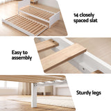 Artiss Single Bed Frame with Trundle Solid Wood Toddler Bunk Bed with Headboard White - Close-Up Angle