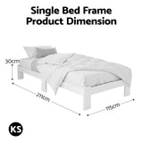 Artiss Bed Frame King Single Size Wooden White JADE - Front View