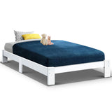 Artiss Bed Frame Single Size Wooden White JADE - Low Angle