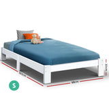 Artiss Bed Frame Single Size Wooden White JADE - Front View