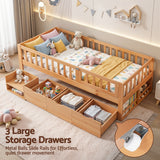 Artiss Kids Single Bed Frame with 3 Storage Drawer Montessori Bed for Toddler Natural - 45-Degree Angle
