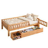 Artiss Kids Single Bed Frame with 3 Storage Drawer Montessori Bed for Toddler Natural - Low Angle
