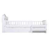 Artiss Single Bed Frame with 2 Storage Drawers, Montessori Bed with Headboard, 2 USB Ports & Led Light, Solid Wood Platform Bed Base with Safety Rail & Ladder, 31CM Under-Bed Storage, White - Side View