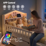 Artiss Single Bed Frame with 2 Storage Drawers, Montessori Bed with Headboard, 2 USB Ports & Led Light, Solid Wood Platform Bed Base with Safety Rail & Ladder, 31CM Under-Bed Storage, White - Extra Image