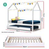 Artiss Bed Frame Wooden Trundle Daybed Kids House Frame White HOLY - Front View