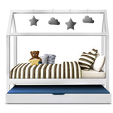 Artiss Bed Frame Wooden Trundle Daybed Kids House Frame White HOLY - Side View