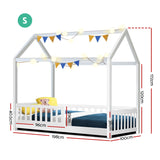 Artiss Bed Frame Wooden Kids House Frame White ROCK - Front View