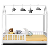Artiss Bed Frame Wooden Kids House Frame White ROCK - Side View