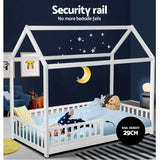 Artiss Bed Frame Wooden Kids House Frame White ROCK - Rear View