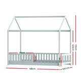 Artiss Bed Frame Wooden Kids House Frame Grey ROCK - Front View