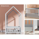 Artiss Bed Frame Wooden Kids House Frame Grey ROCK - Rear View