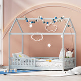 Artiss Bed Frame Wooden Kids House Frame Grey ROCK - Low Angle