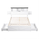 Artiss Double Bed Frame with Storage Drawers White Platform Bedframe with Bookcase Headboard Charging Station Led Light - Side View