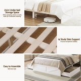 Artiss Double Bed Frame with Storage Drawers White Platform Bedframe with Bookcase Headboard Charging Station Led Light - Low Angle