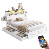 Artiss Double Bed Frame with Storage Drawers White Platform Bedframe with Bookcase Headboard Charging Station Led Light - Extra Image