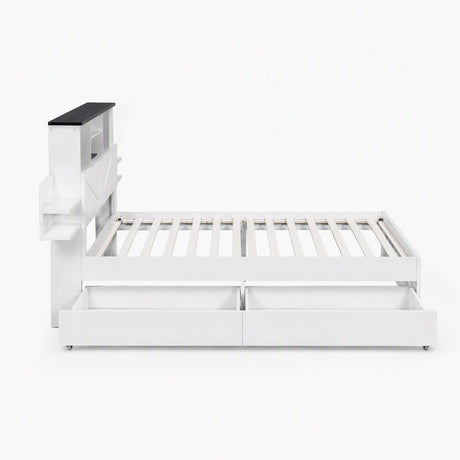 Artiss King Single Bed Frame with Storage Drawers White Platform Bedframe with Bookcase Headboard Charging, image 4